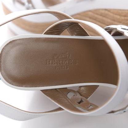 Hermes Metallic Nappa Amarres Espadrille Wedge 37 White Gris Argente 6 of 9