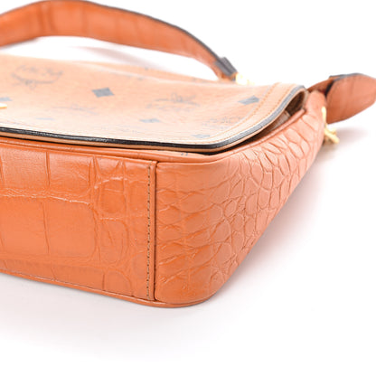 MCM Visetos Croc Embossed Small Flap Shoulder Bag Cognac 8 of 8