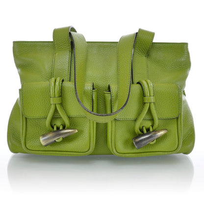 Burberry Leather Haymarket Check Horn Toggle Shoulder Bag Green 1 of 11
