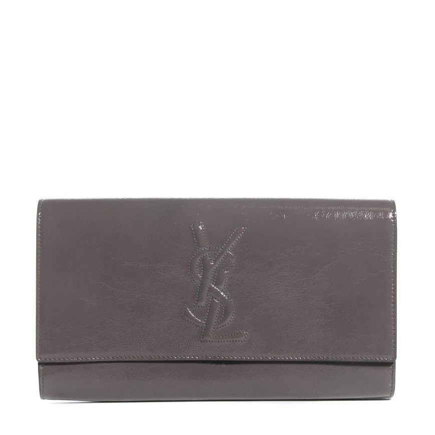 Textured Patent Monogram Large Belle de Jour Clutch Grey