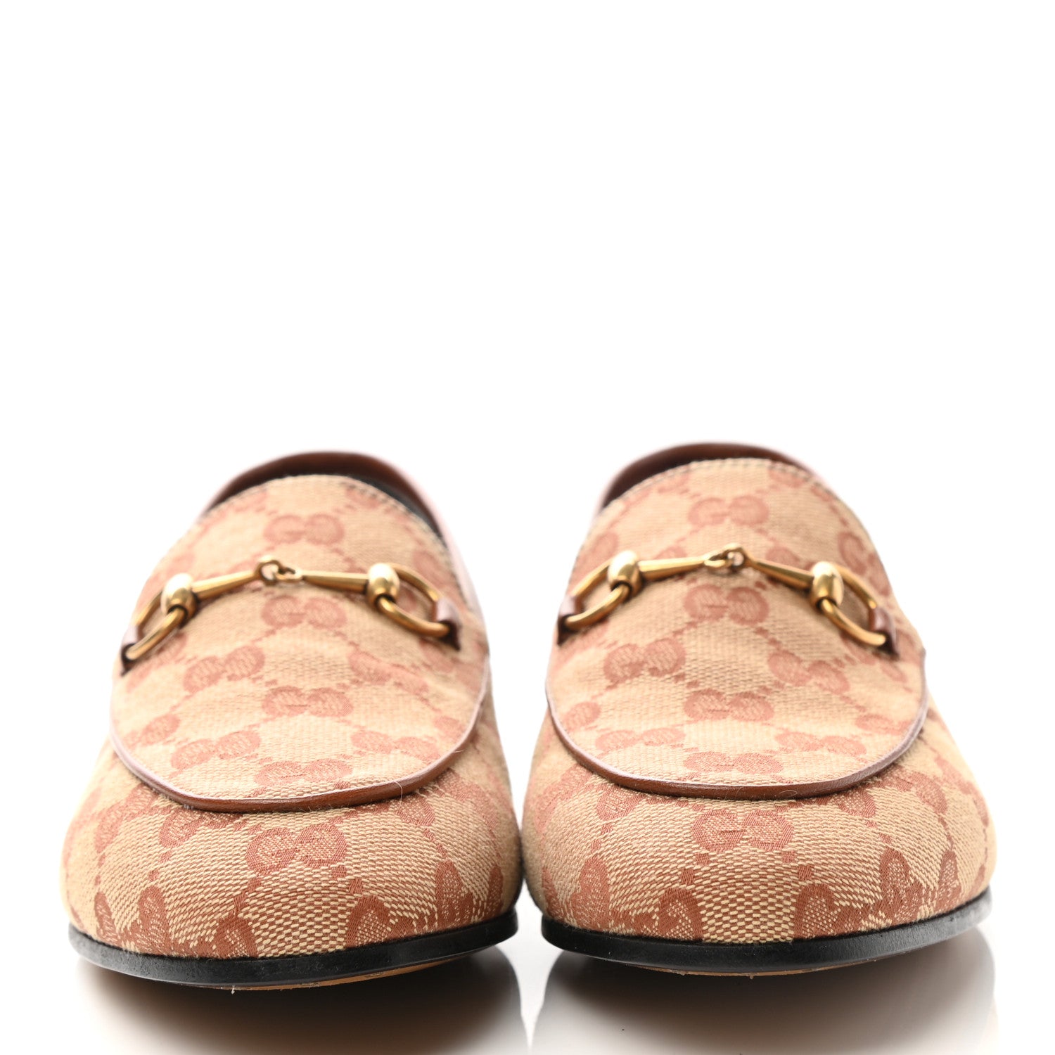 Gucci Canvas GG Monogram Horsebit Womens Jordaan Loafers 38 Beige Ruggine Rust 2 of 9