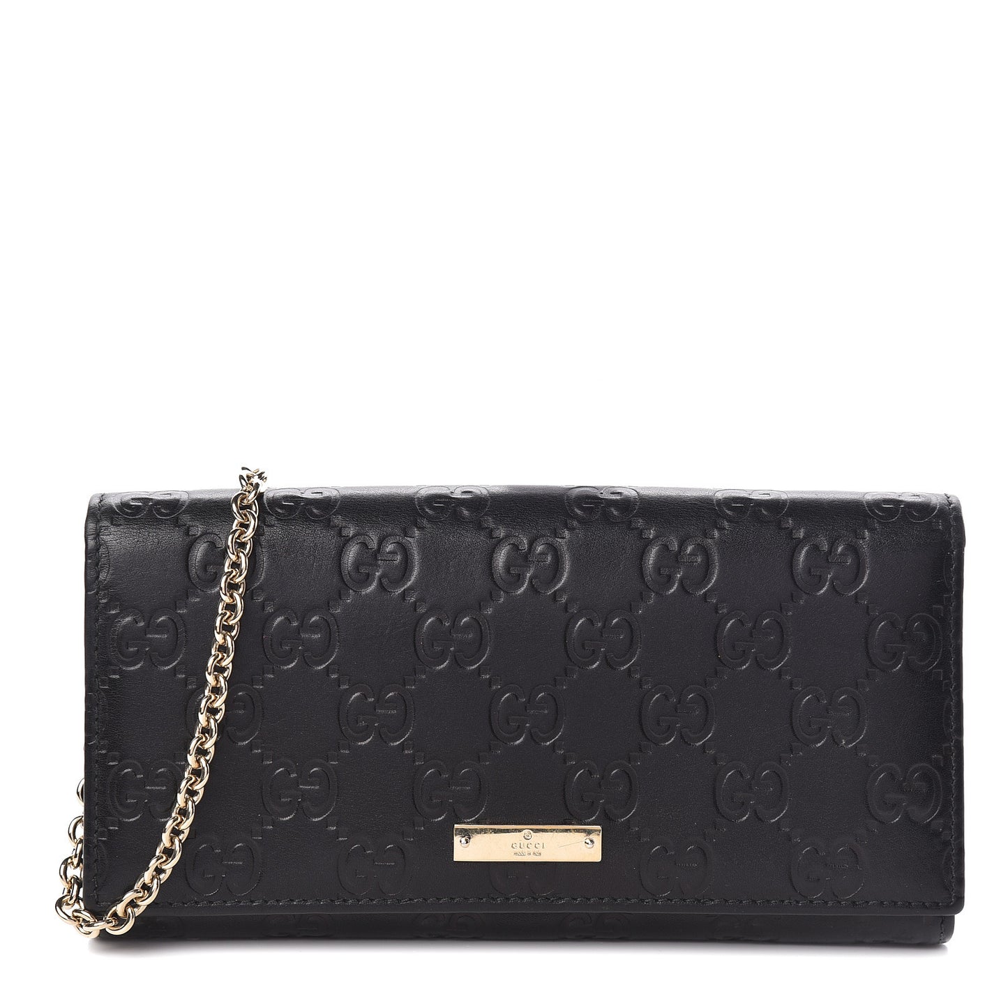 Guccissima Margaux Calfskin Metal Bar Chain Wallet Black