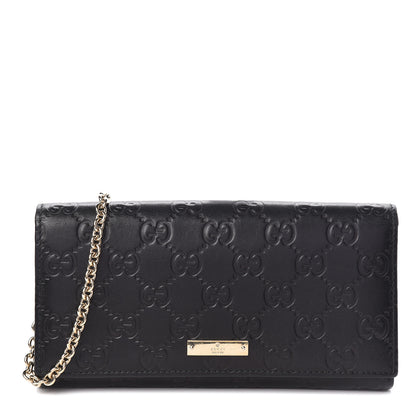 Gucci Guccissima Margaux Calfskin Metal Bar Chain Wallet Black 1 of 12