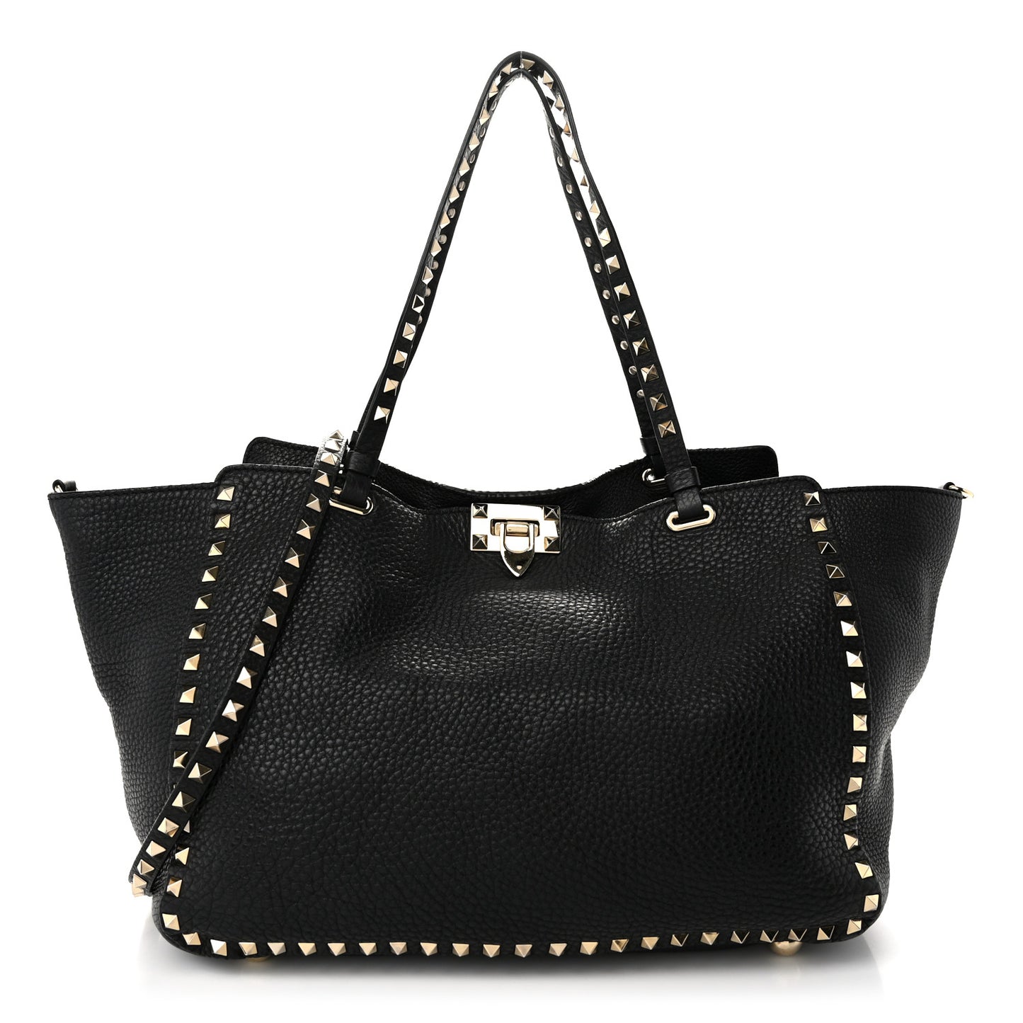 Pebbled Calfskin Medium Rockstud Tote Black