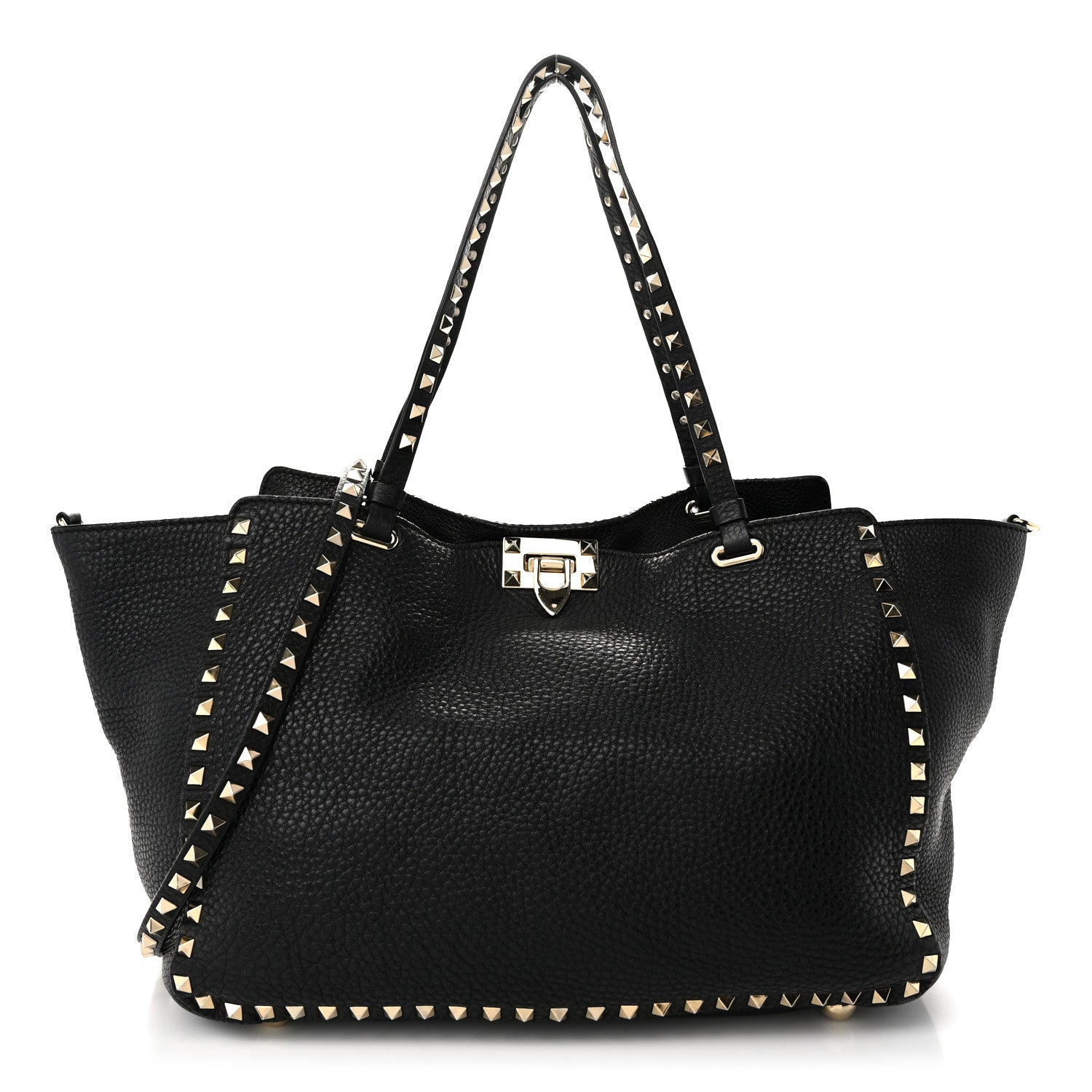 Valentino Garavani Pebbled Calfskin Medium Rockstud Tote Black 1 of 10