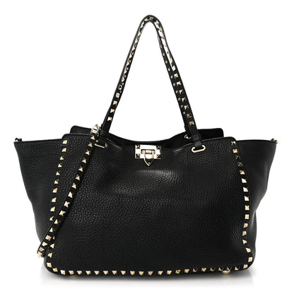 Valentino Garavani Pebbled Calfskin Medium Rockstud Tote Black 1 of 10