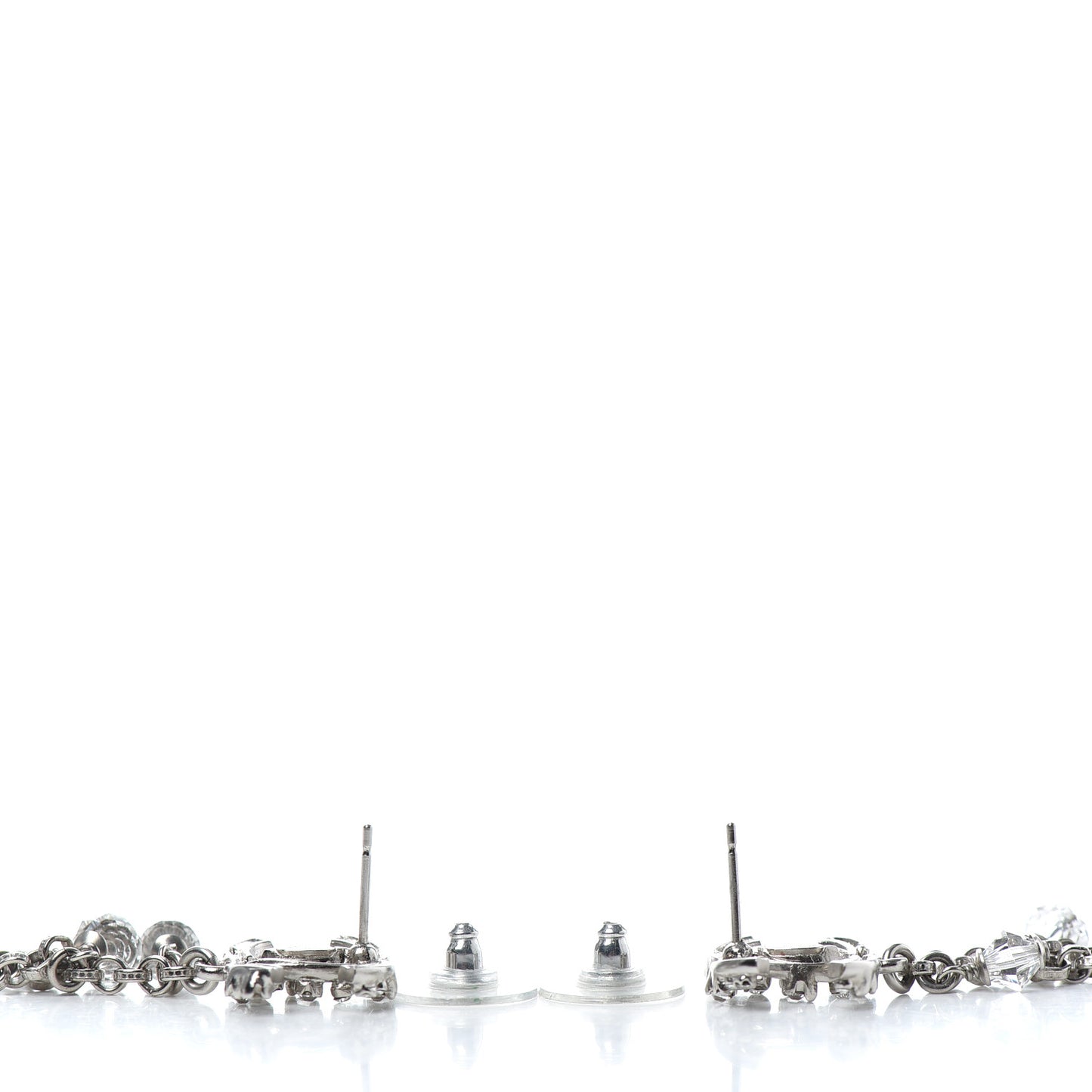 Crystal Bead CC Dangle Earrings Silver