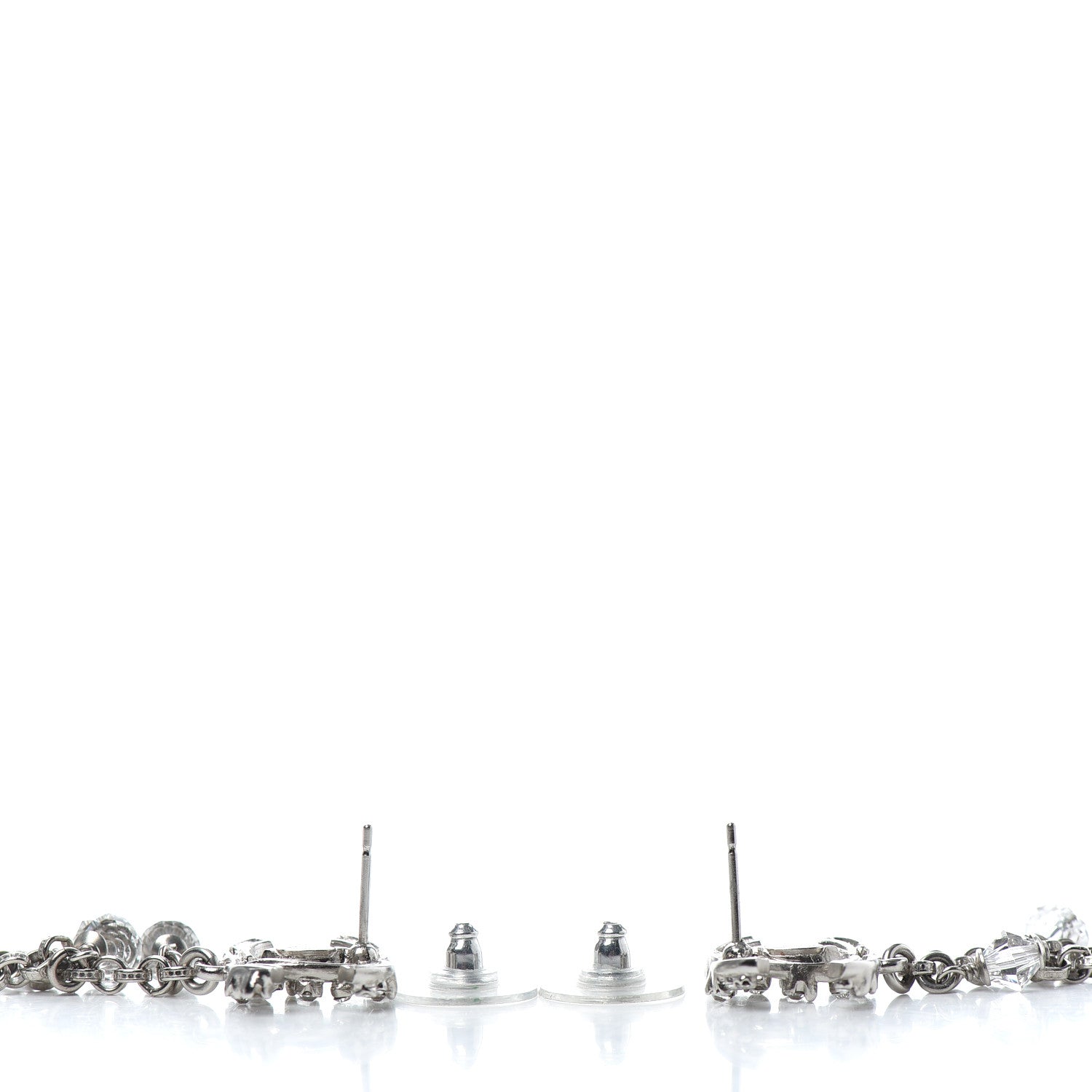 Chanel Crystal Bead CC Dangle Earrings Silver 3 of 4