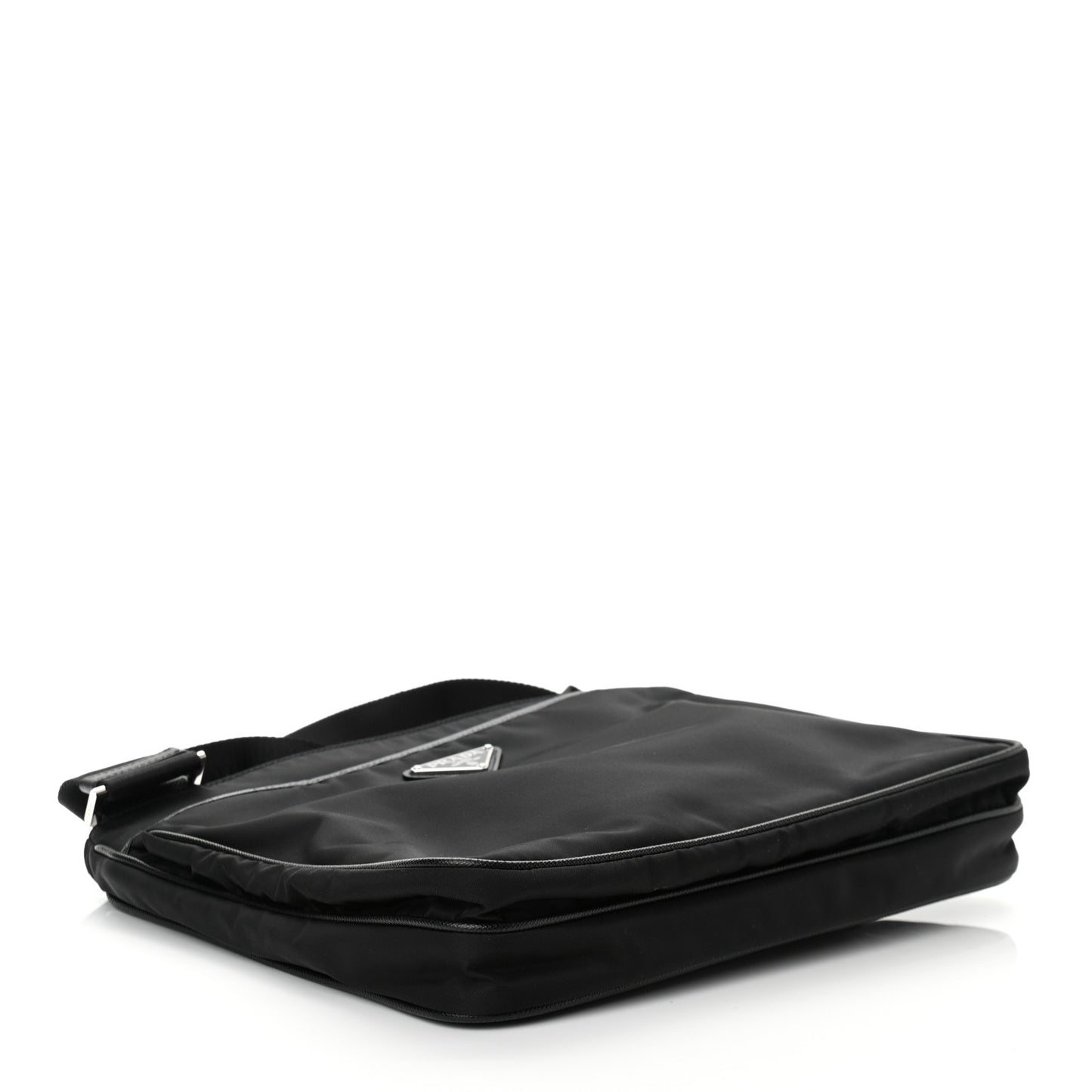 Re-Nylon Saffiano Pocket Flat Messenger Bag Black