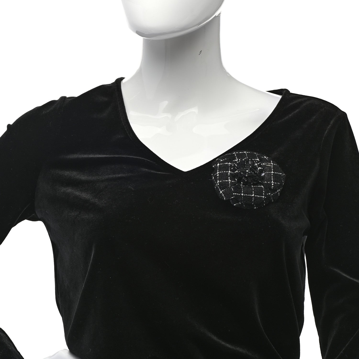 Chanel Tweed Camellia Brooch Black White 2 of 4