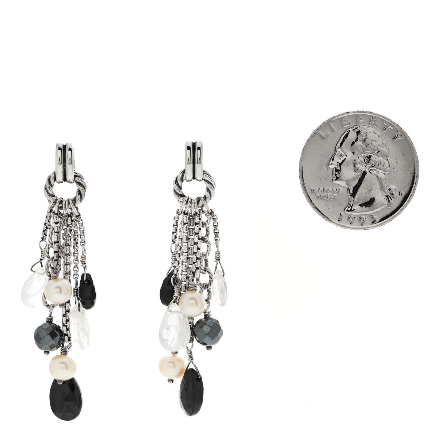 Sterling Silver Pearl Moonstone Black Spinel Hematine Bijoux Drop Earrings