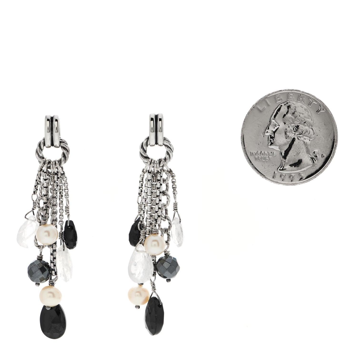David Yurman Sterling Silver Pearl Moonstone Black Spinel Hematine Bijoux Drop Earrings 2 of 4