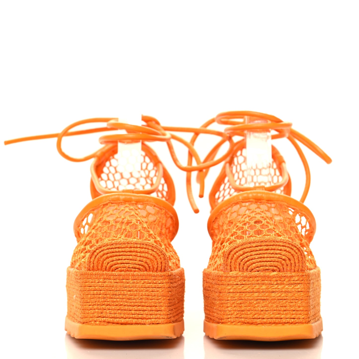 Mesh Lambskin Sporty Web Stretch Ankle Tie Espadrilles 38 Tangerine