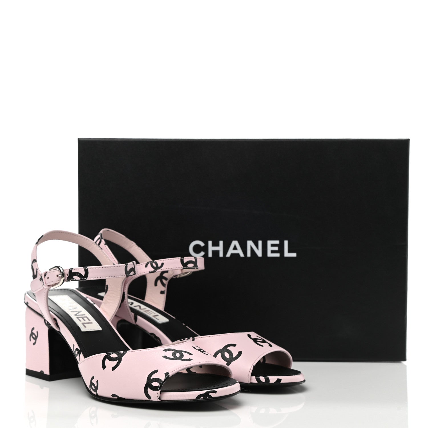 Chanel Printed Lambskin CC Sandals 37 Light Pink Black 9 of 9