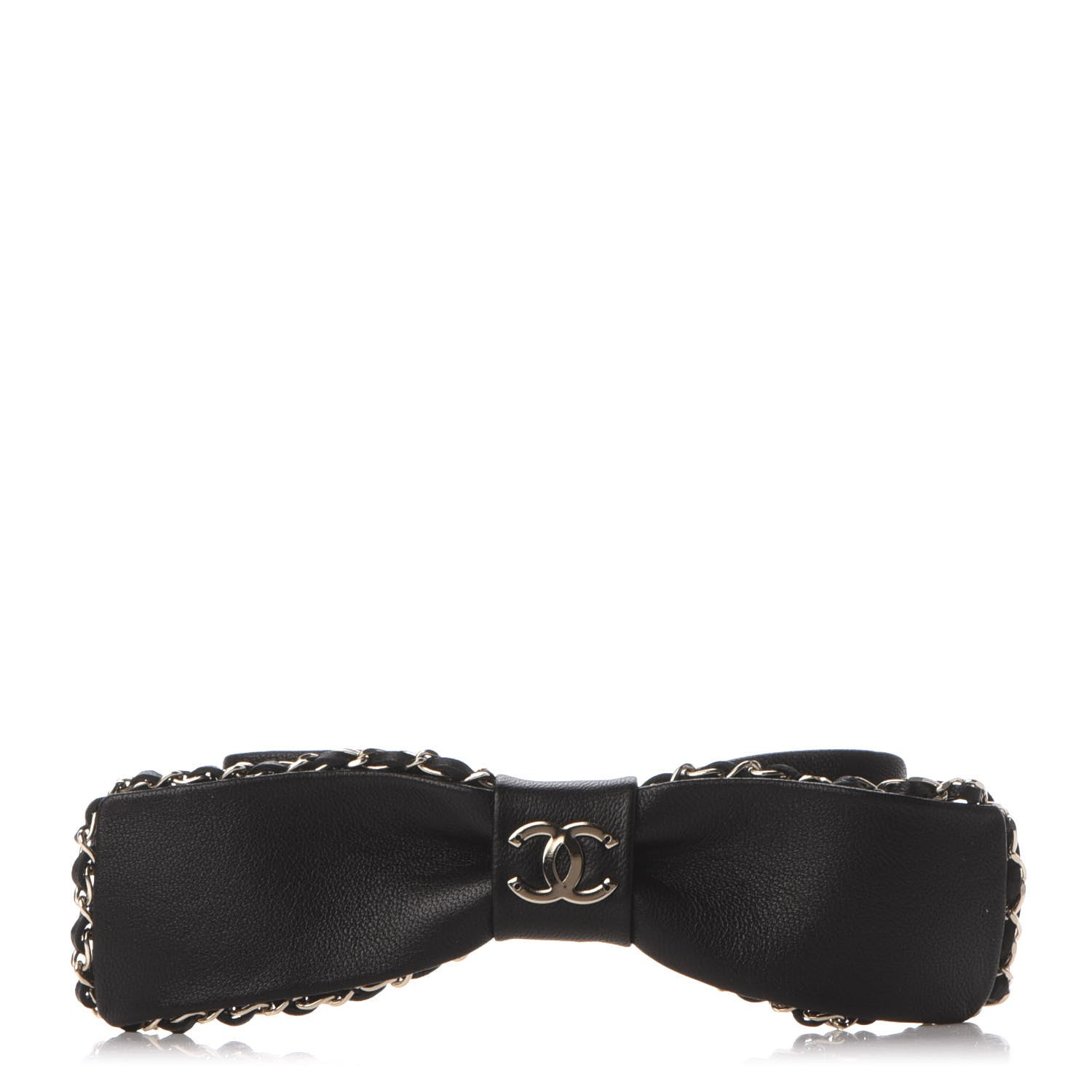 Chanel Lambskin Bow Chain CC Hair Clip Black 1 of 6