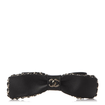 Chanel Lambskin Bow Chain CC Hair Clip Black 1 of 6