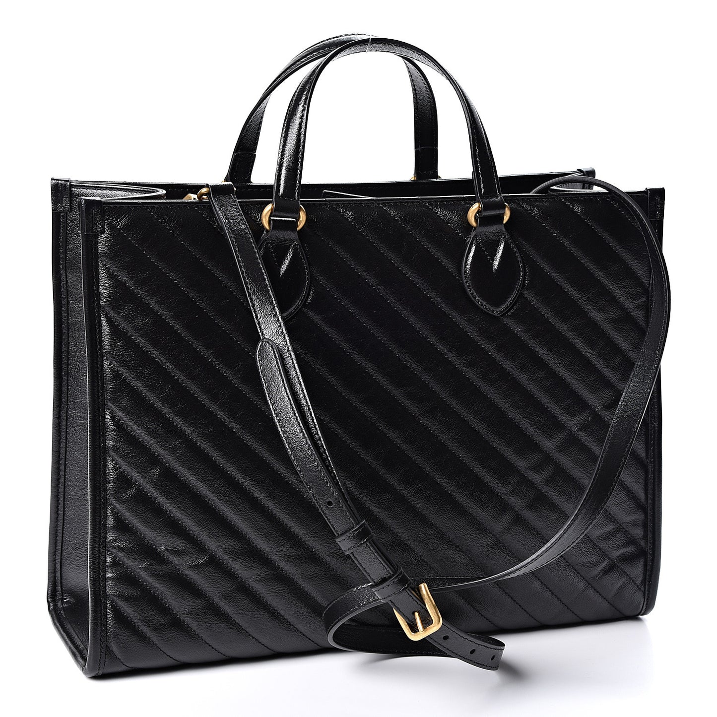 Azalea Calfskin Matelasse Diagonal GG Marmont Tote Bag Black