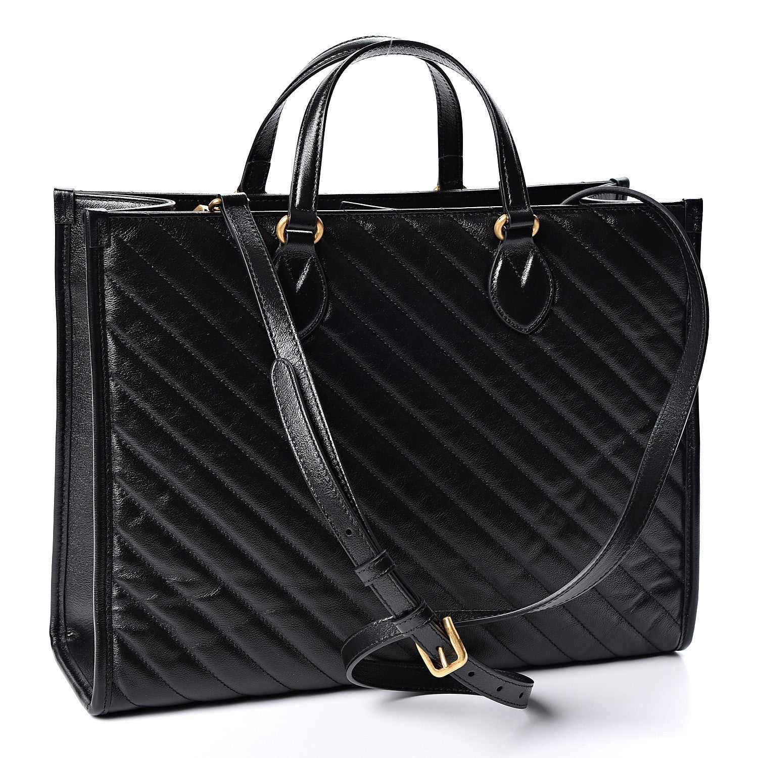 Gucci Azalea Calfskin Matelasse Diagonal GG Marmont Tote Bag Black 2 of 9