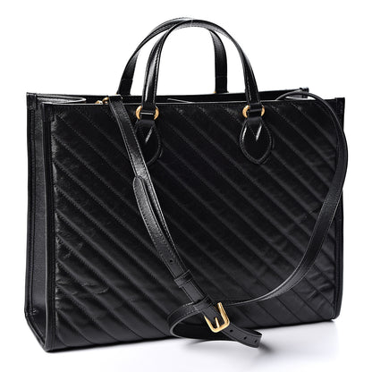 Gucci Azalea Calfskin Matelasse Diagonal GG Marmont Tote Bag Black 2 of 9