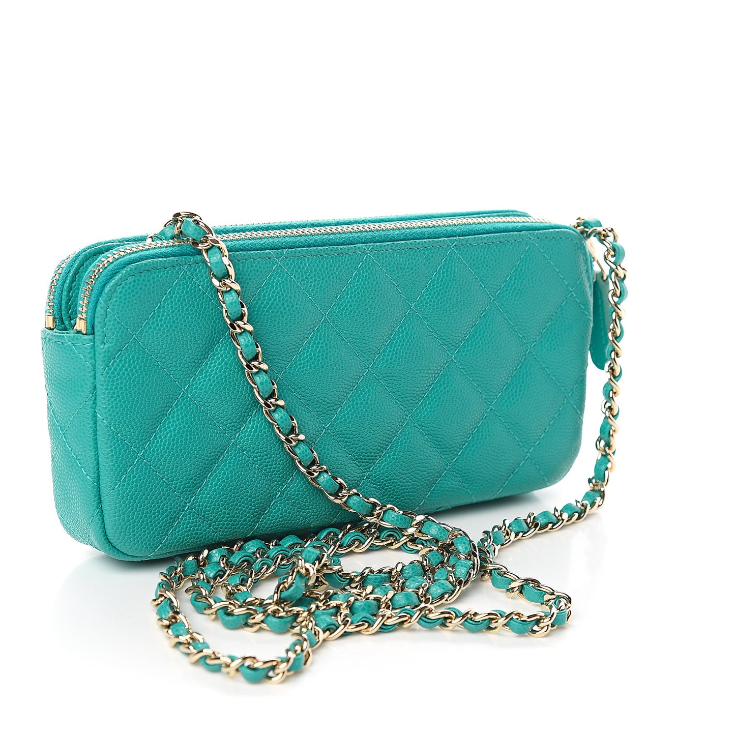 Caviar Quilted Small Clutch With Chain Turquoise