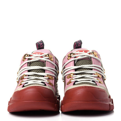Gucci X SEGA Mesh Canvas Calfskin Womens Flashtrek Sneakers 36 Military Oatmeal Carmine Rose Ardesia 2 of 10