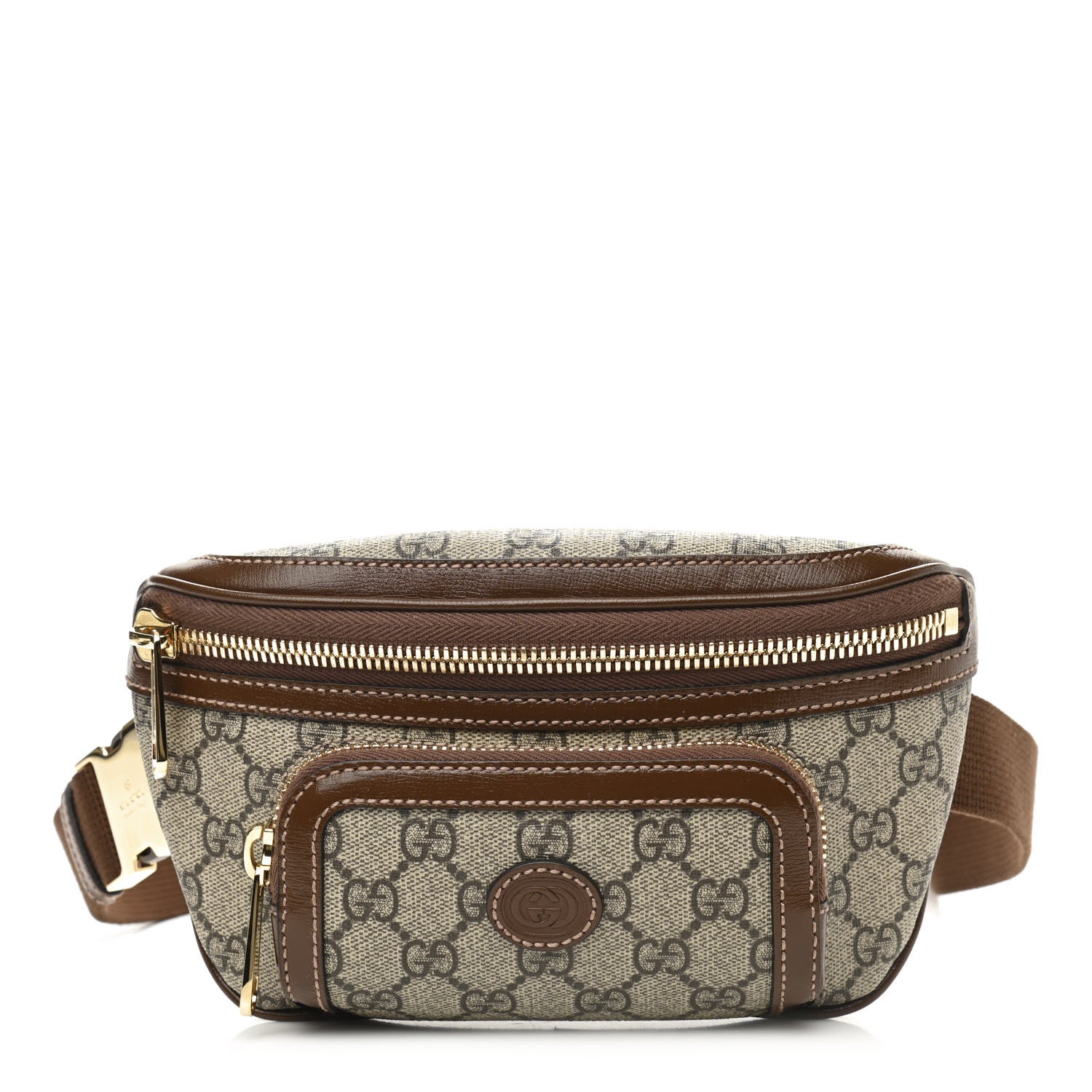 Gucci GG Supreme Monogram Textured Calfskin Retro Interlocking G Belt Bag Beige Ebony Brown Sugar 1 of 10