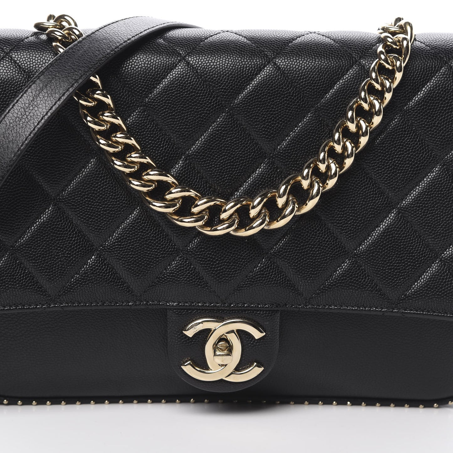 Caviar Quilted Large Studded Flap Black