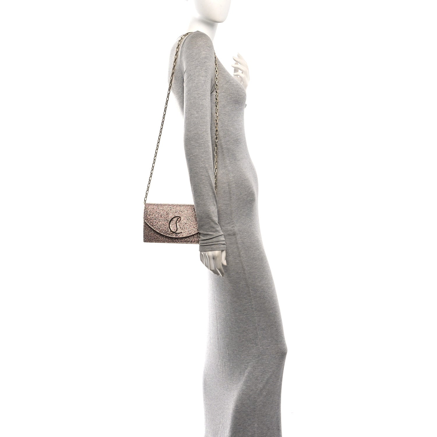 Christian Louboutin Suede Crystal Strass Loubi54 Crossbody Clutch Pink 2 of 9