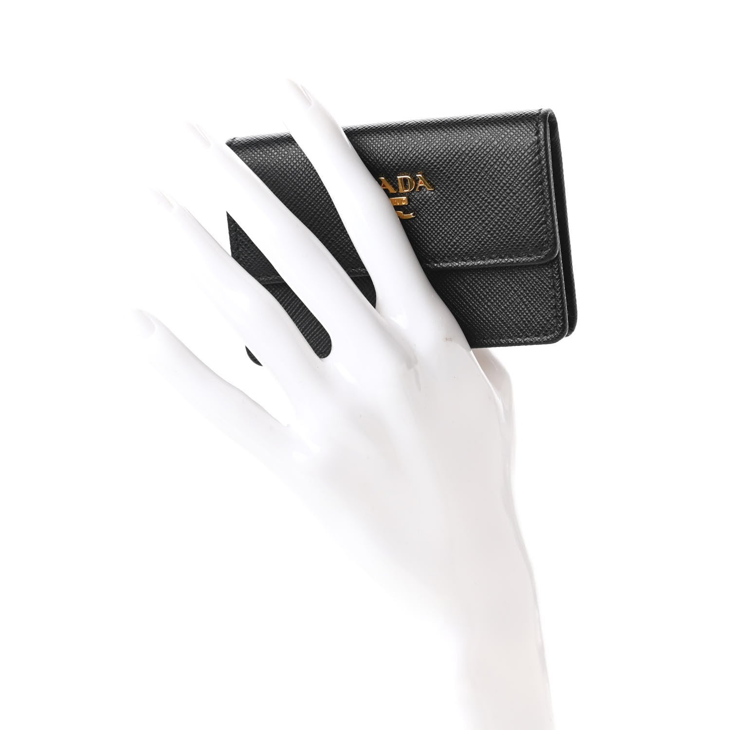 Prada Saffiano Metal Flap Card Holder Black 2 of 10