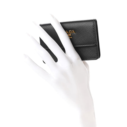 Prada Saffiano Metal Flap Card Holder Black 2 of 10