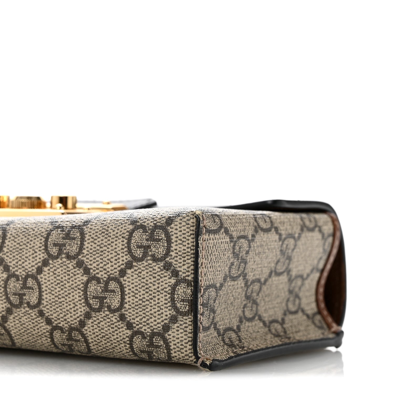 Gucci GG Supreme Monogram Calfskin Mini Padlock Top Handle Shoulder Bag Beige Black Cuir 10 of 15