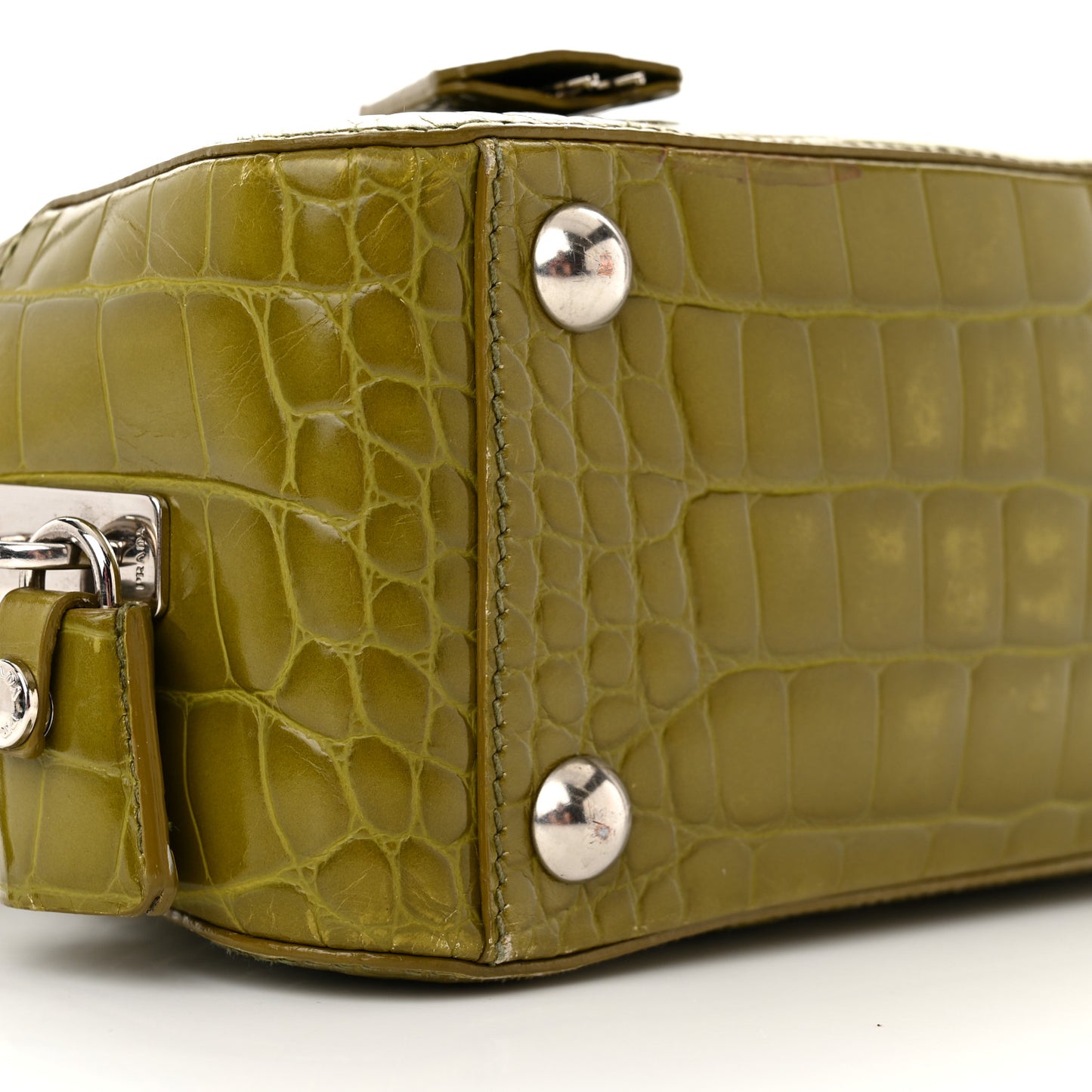 Calfskin Embossed Crocodile Bauletto Bag Green