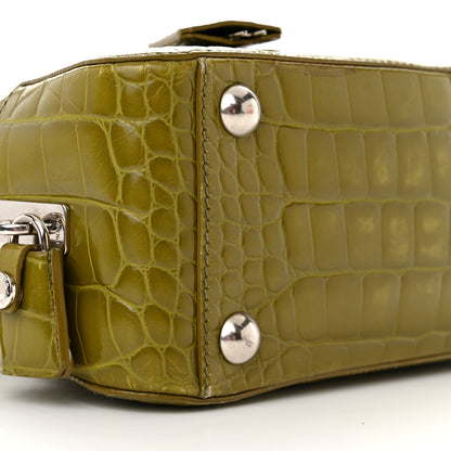 Prada Calfskin Embossed Crocodile Bauletto Bag Green 8 of 22