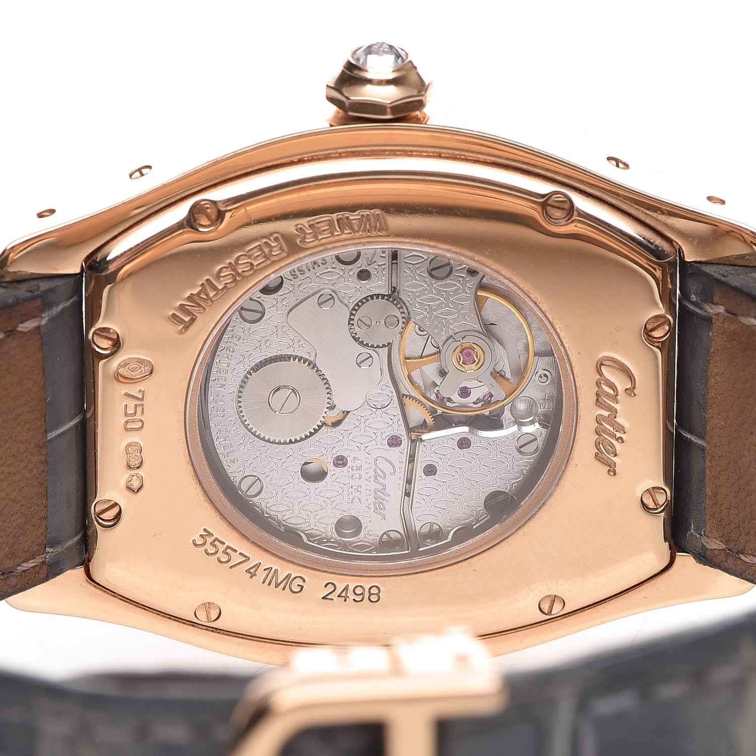 Cartier 18K Pink Gold Alligator Diamond Bezel 34mm Tortue Automatic Watch Grey 6 of 12