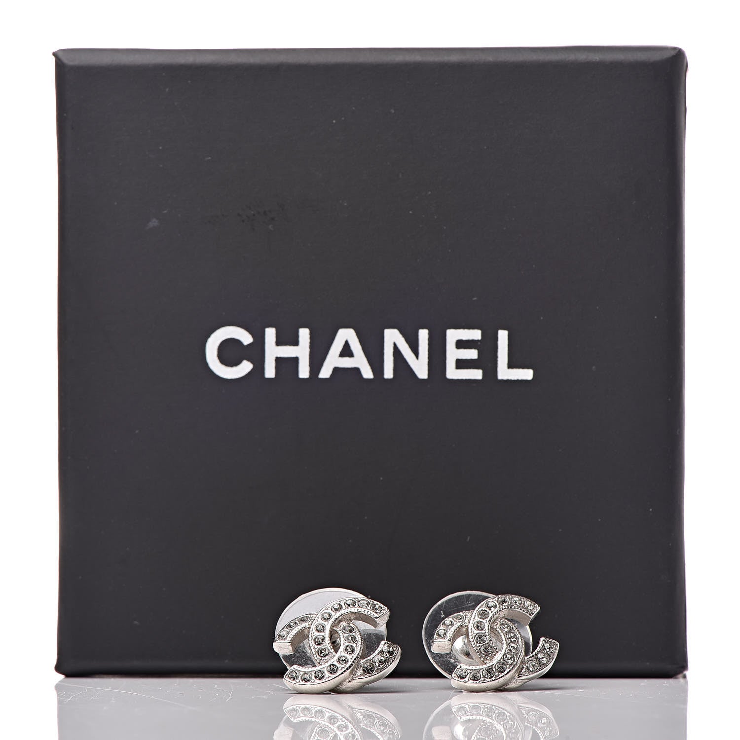 Chanel Crystal Mini Timeless CC Earrings Silver 5 of 5