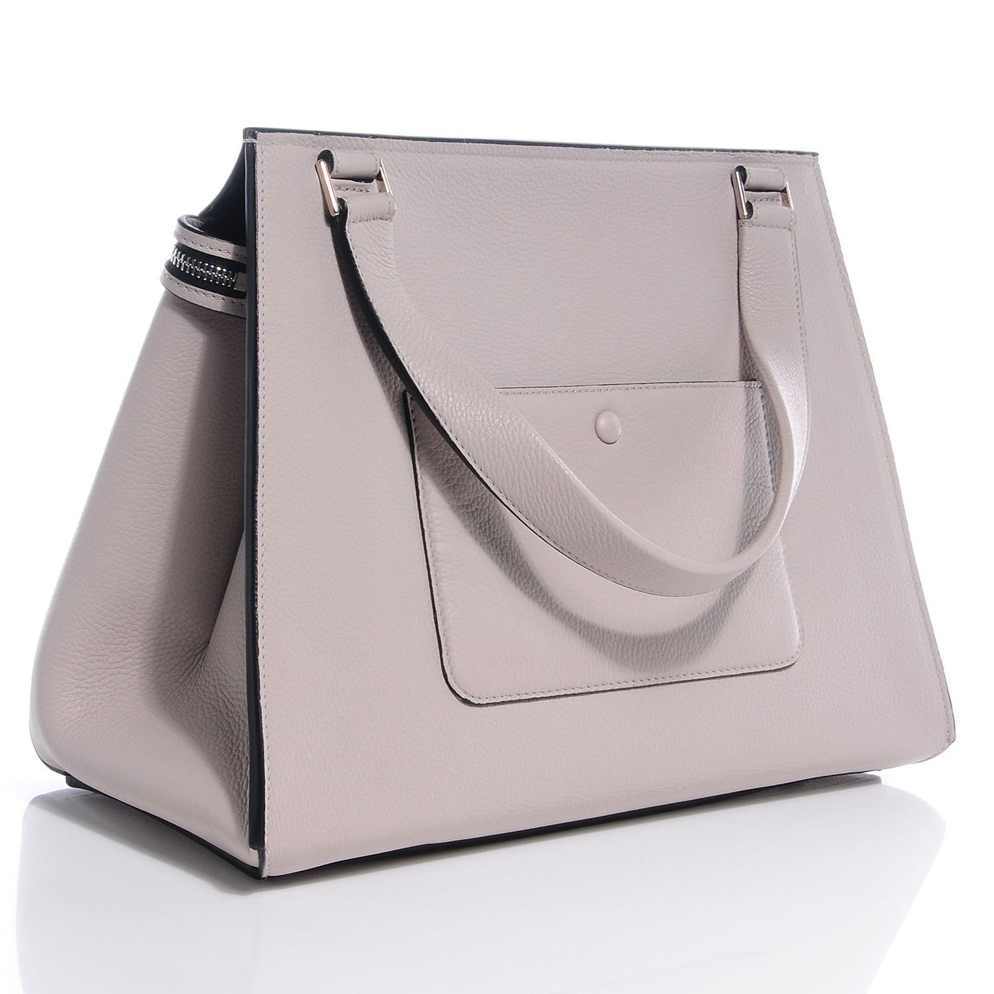 Pebbled Leather Medium Edge Shoulder Bag Pearl Grey