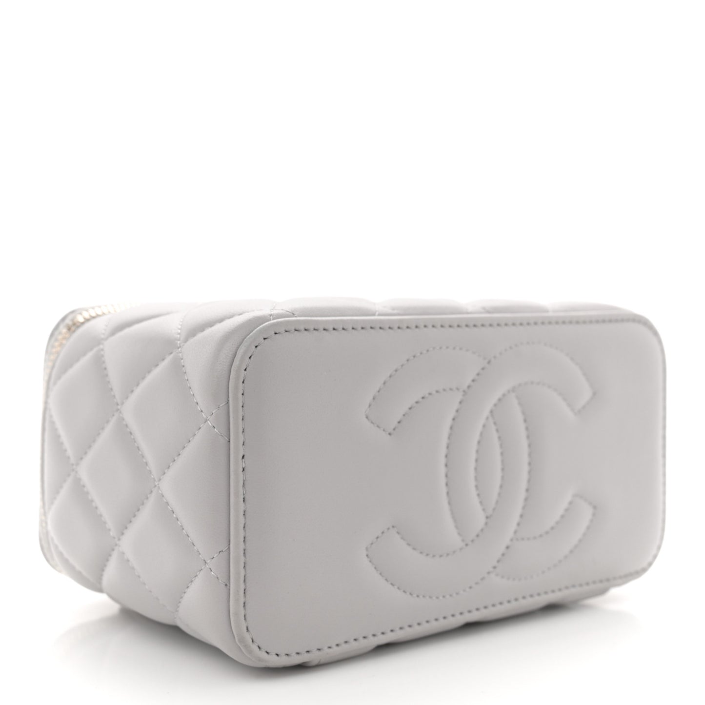 Lambskin Quilted Small Top Handle Vanity Case With Chain light Grey