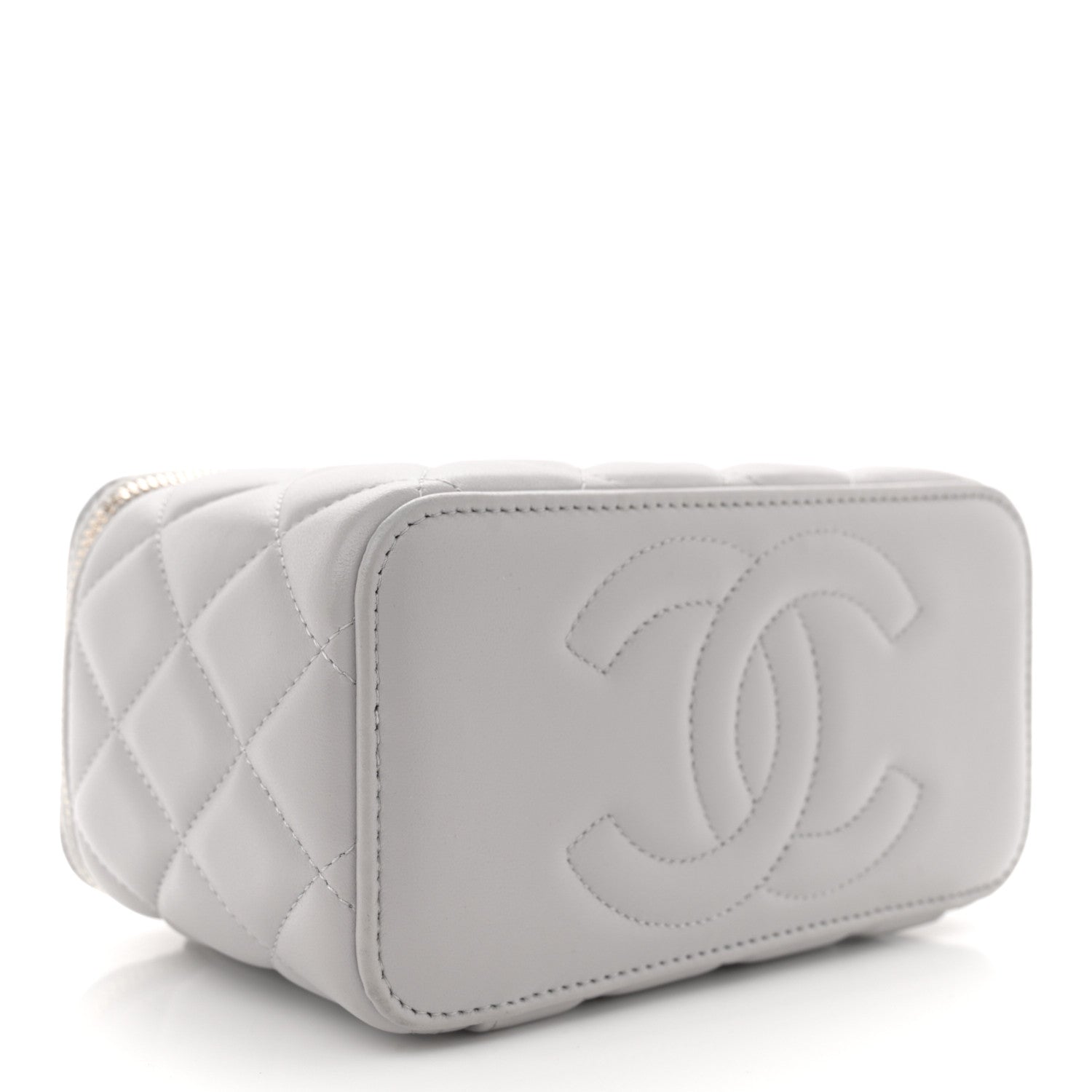 Chanel Lambskin Quilted Small Top Handle Vanity Case With Chain light Grey 4 of 13