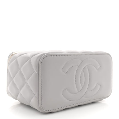 Chanel Lambskin Quilted Small Top Handle Vanity Case With Chain light Grey 4 of 13