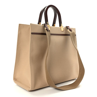 Fendi Canvas Vitello King Logo Embroidered Medium Fendi Sunshine Shopper Tote Sand Ghianda 3 of 8