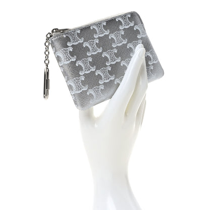 Celine Triomphe Canvas Coin and Card Pouch Silver White 2 of 7