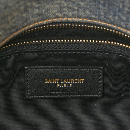 Saint Laurent Denim Quilted Toy Loulou Puffer Monogram Chain Satchel Blue Black 5 of 9