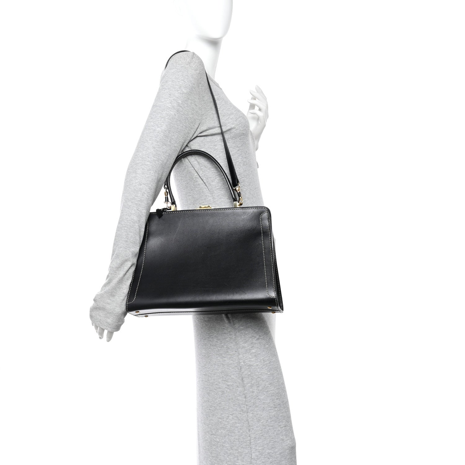 Delvaux Calfskin Evasion Top Handle Frame Bag Black 2 of 9