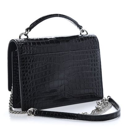 Saint Laurent Calfskin Crocodile Embossed Monogram Sunset Top Handle Chain Wallet Black 3 of 12