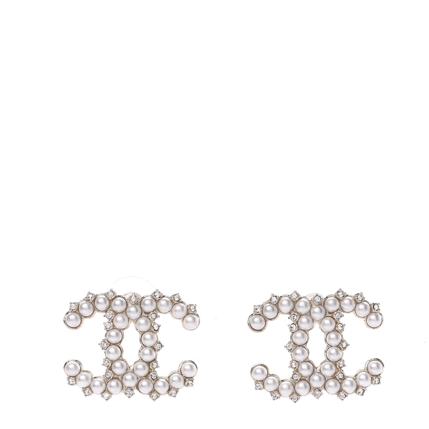 Chanel Pearl Crystal CC Earrings Gold 1 of 5