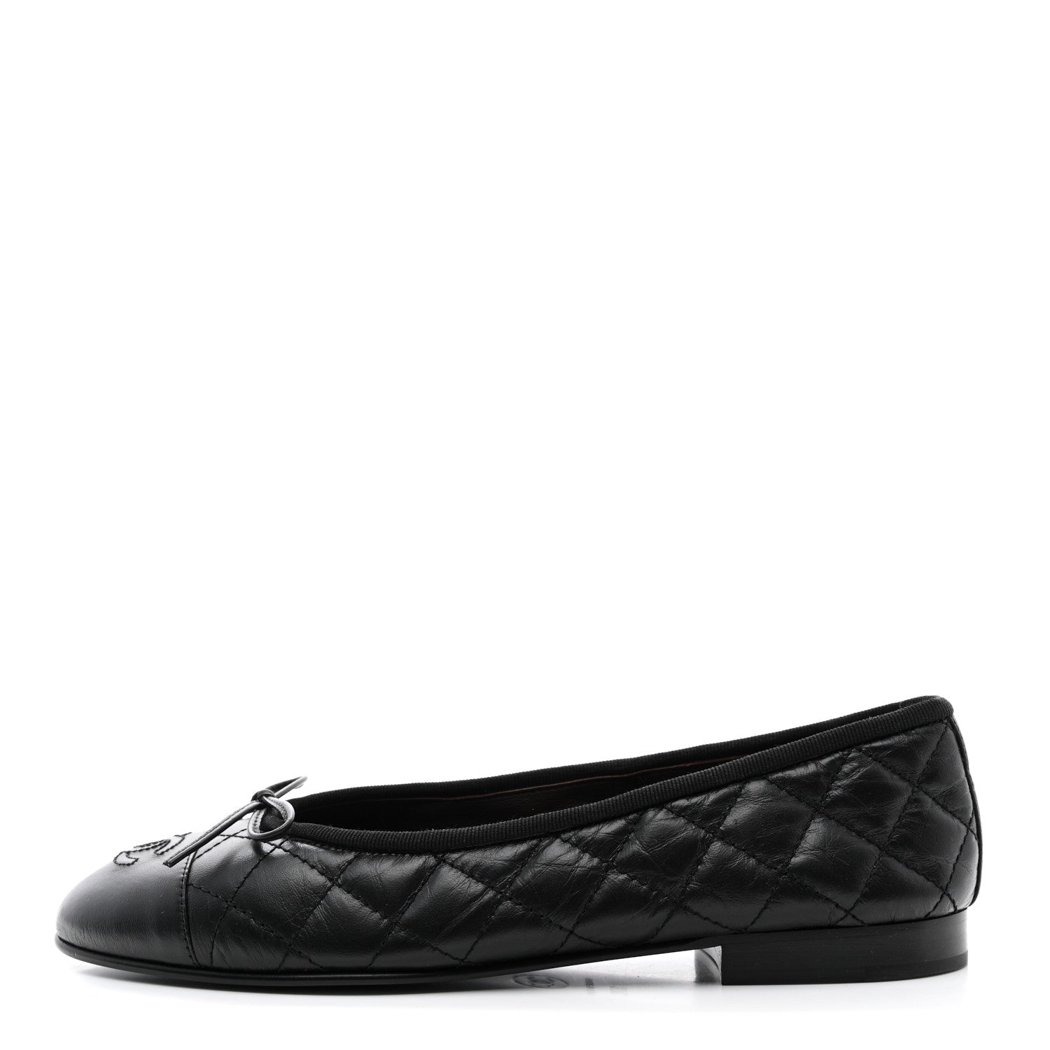 Chanel Aged Calfskin Quilted CC Cap Toe Ballerina Flats 37 Black 1 of 8