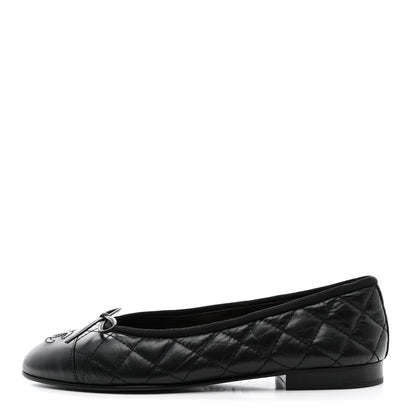 Chanel Aged Calfskin Quilted CC Cap Toe Ballerina Flats 37 Black 1 of 8
