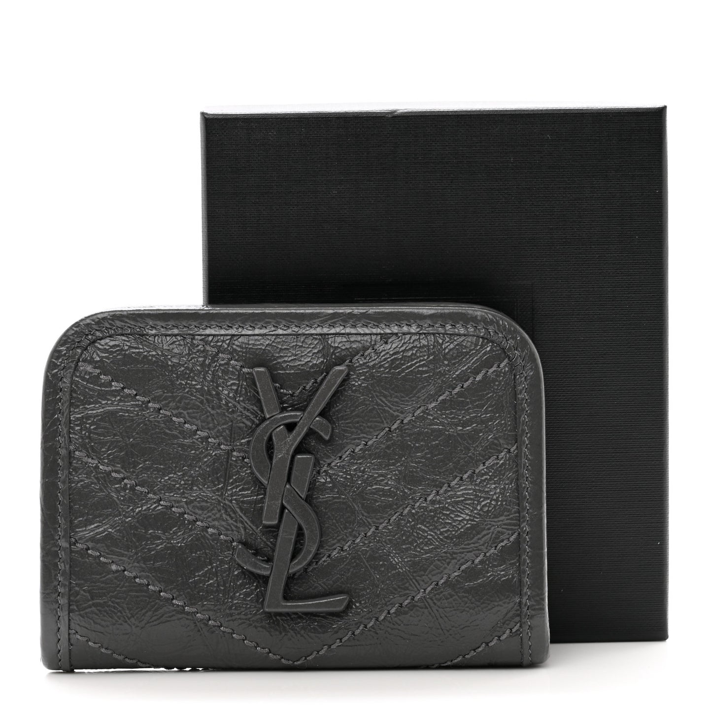 Crinkled Calfskin Matelasse Monogram Niki Card Holder Black
