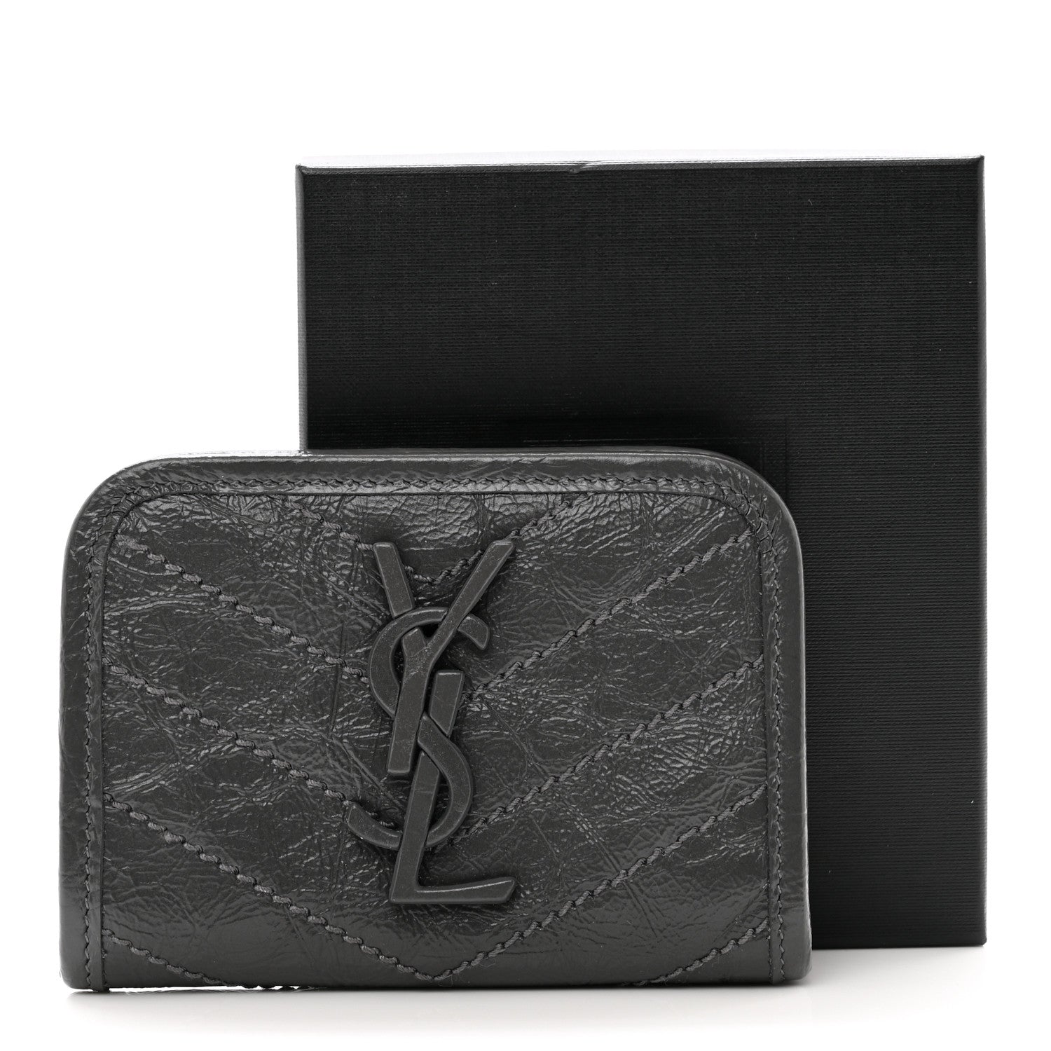 Saint Laurent Crinkled Calfskin Matelasse Monogram Niki Card Holder Black 8 of 8