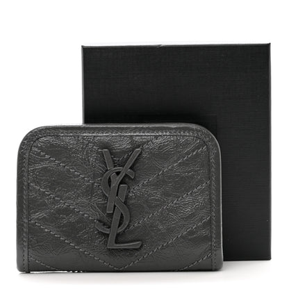 Saint Laurent Crinkled Calfskin Matelasse Monogram Niki Card Holder Black 8 of 8